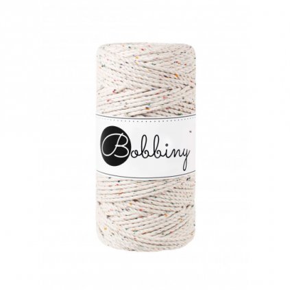 Bobbiny 3PLY Macrame Regular 3 mm Natural s barevnými nopky (Rainbow dust)