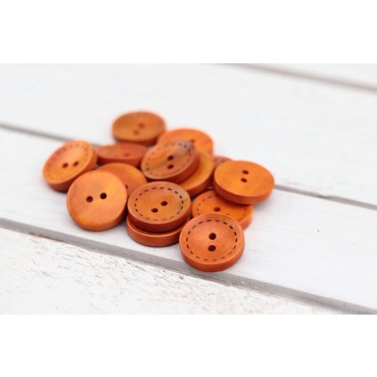 Dřevěný knoflík kulatý s reliéfem štepování Ø 20 mm oranžový