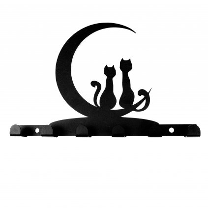 Kovový věšák černý - kočky na měsíci