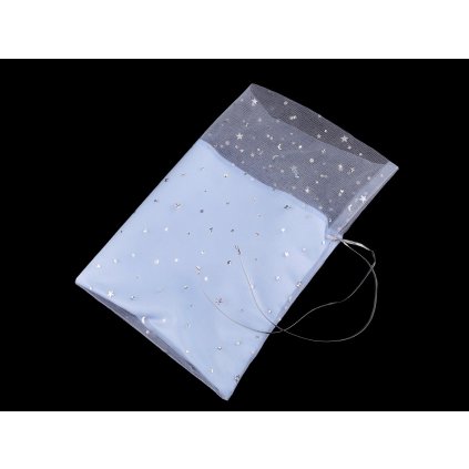 Vánoční dárkový pytlík 19x27 cm s hvězdami světle modrý se stříbrnou