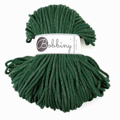 Bobbiny šňůry 5 mm Lesní zelená se zlatou nitkou (Golden Pine green)