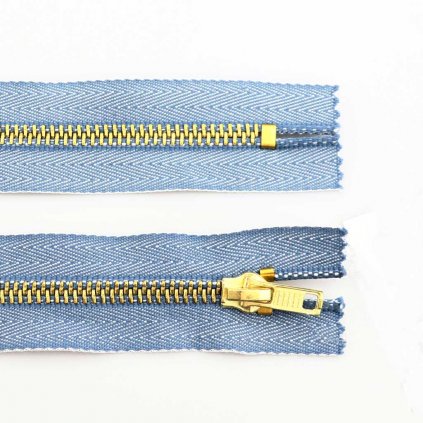 Kovový mosazný zip nedělitelný 18 cm, Ø 6 mm světle modrý jeans