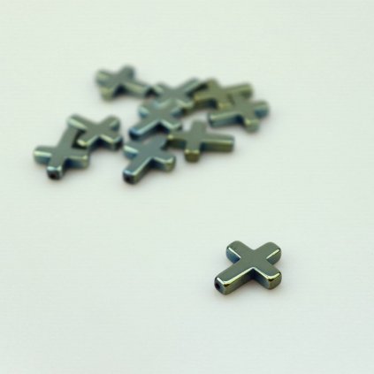 Mezidíl kříž 17 x 14 mm syntetický pokovený hematit zelený