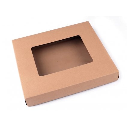 Papírová krabička s průhledem 4 x 24,5  x 27,5 cm hnědá