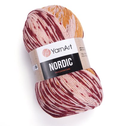 příze Nordic 667 oranžová červená, světle růžová
