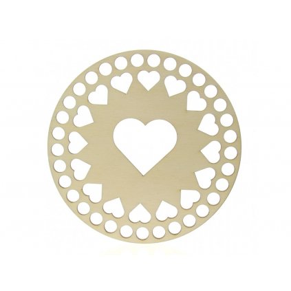Víko na košík kruh Ø 15 cm dekor topol, vyřezávaná srdce