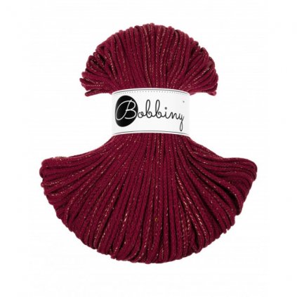 Bobbiny šňůry junior 3 mm Vínově červená se zlatou nitkou (Golden Wine Red)