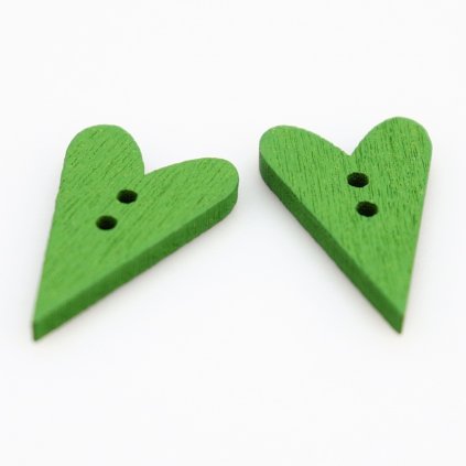 Knoflík srdce, dřevěný 25x15 mm zelený