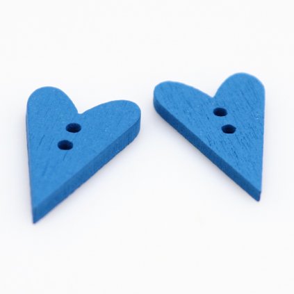 Knoflík srdce, dřevěný 25x15 mm modrý