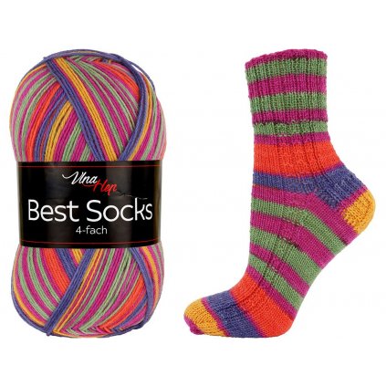 příze Best Socks 7353 fuchsiová, oranžová, modrá, žlutá