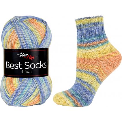 příze Best Socks 7340 modrá, žlutá, oranžová