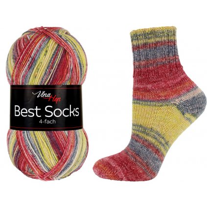 příze Best Socks 7342 červená, modrá, žlutá