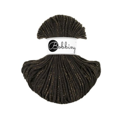 Bobbiny šňůry junior 3 mm Espresso se zlatou nitkou (Golden ESPRESSO)
