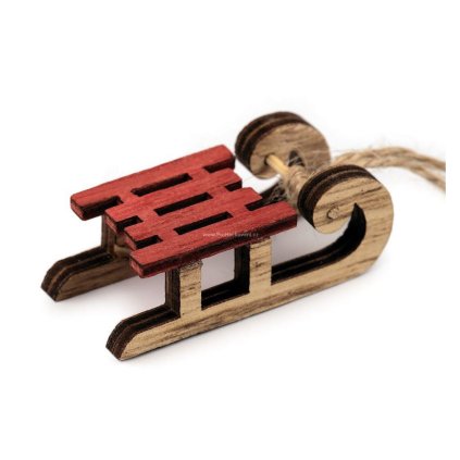 Dřevěná dekorace sáňky červené v. 27