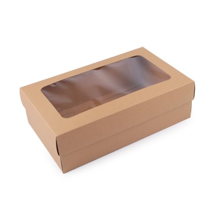 Papírová krabička s průhledem 20 x 32,5 cm hnědá