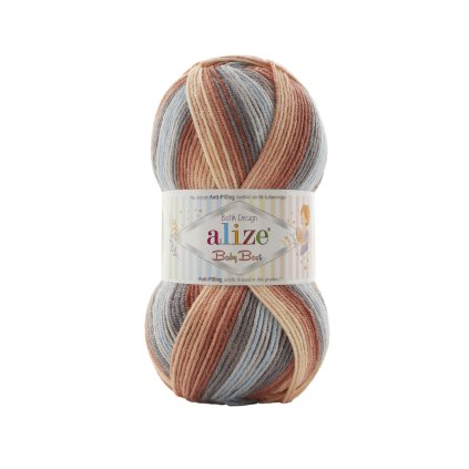 příze Baby Best Batik 7922 krémová, broskvová, hnědá, modrá, šedá