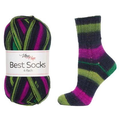 příze Best Socks 7722 černá s variací zelenofialové