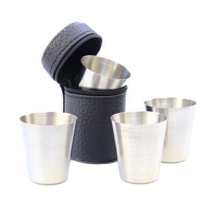 Cestovní nerezové panáky v černém pouzdře 150 ml, 4 ks