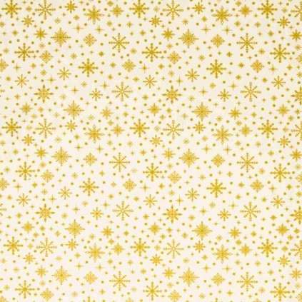 Bavlněná látka vánoční Neuss zlaté vločky krémová