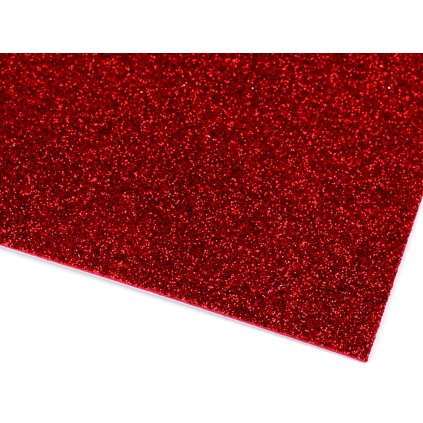 Pěnová guma s glitry samolepicí 20x30 cm červená, 2 ks