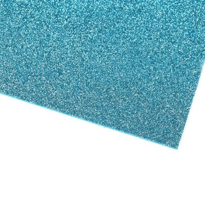Pěnová guma s glitry samolepicí 20x30 modrá tyrkys, 2 ks