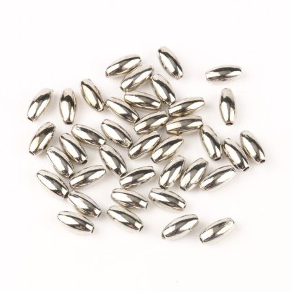Plastový korálek rýže 6 x 3 mm stříbrná