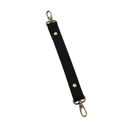 Sada kožený popruh 22 cm š. 2,5 cm černý s karabinou staromosaz