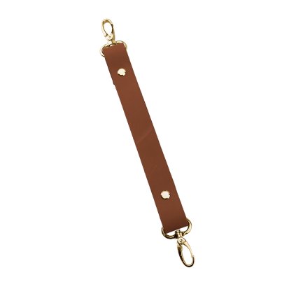Sada kožený popruh 22 cm š. 2,5 cm hnědý s karabinou zlatá