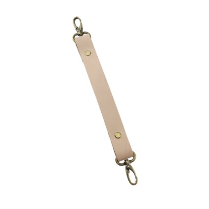Sada kožený popruh 22 cm š. 2,5 cm krémový s karabinou staromosaz
