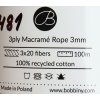 Bobbiny 3PLY  Macrame Regular 3 mm ostružina  ( BLACKBERRY)
