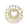 Víko na košík kruh Ø 15 cm dekor topol, vyřezávaná srdce