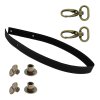 Sada kožený popruh prošívaný 58 cm š.2,5 cm černý s karabinou staromosaz