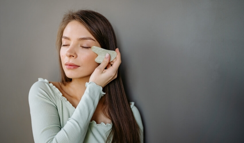 Masáž obličeje kamenem gua sha jako domácí lifting