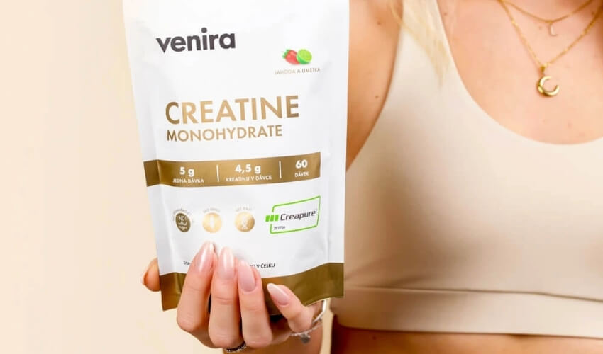VENIRA kreatin monohydrát Creapure s příchutí jahody a limetky v dóze 300 g