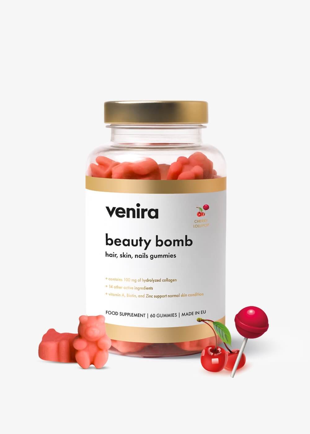 VENIRA beauty bomb – medvídci pro vlasy, nehty a pleť, třešeň