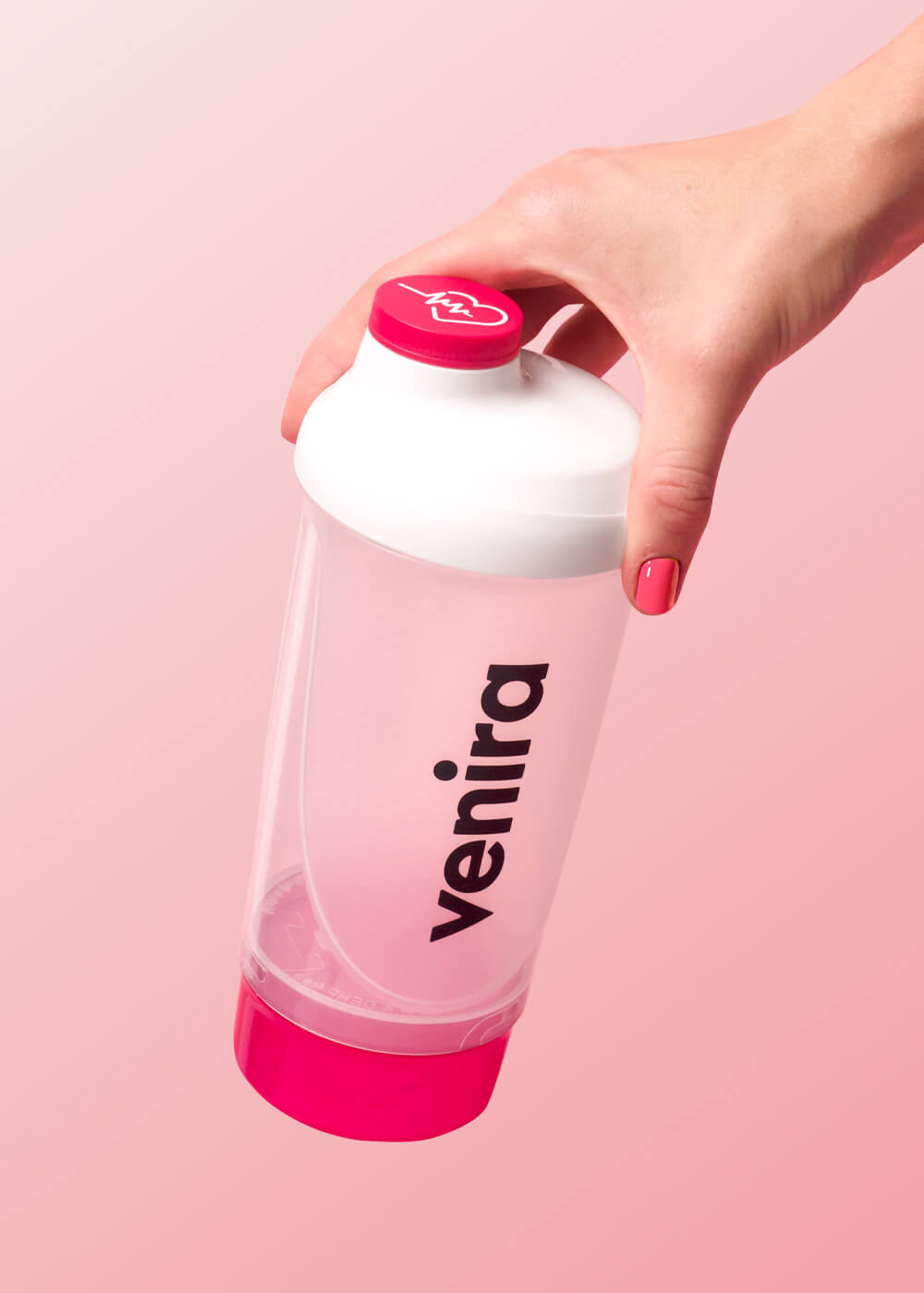 VENIRA shaker se zásobníkem, bílo-růžový, 500 ml + 150 ml