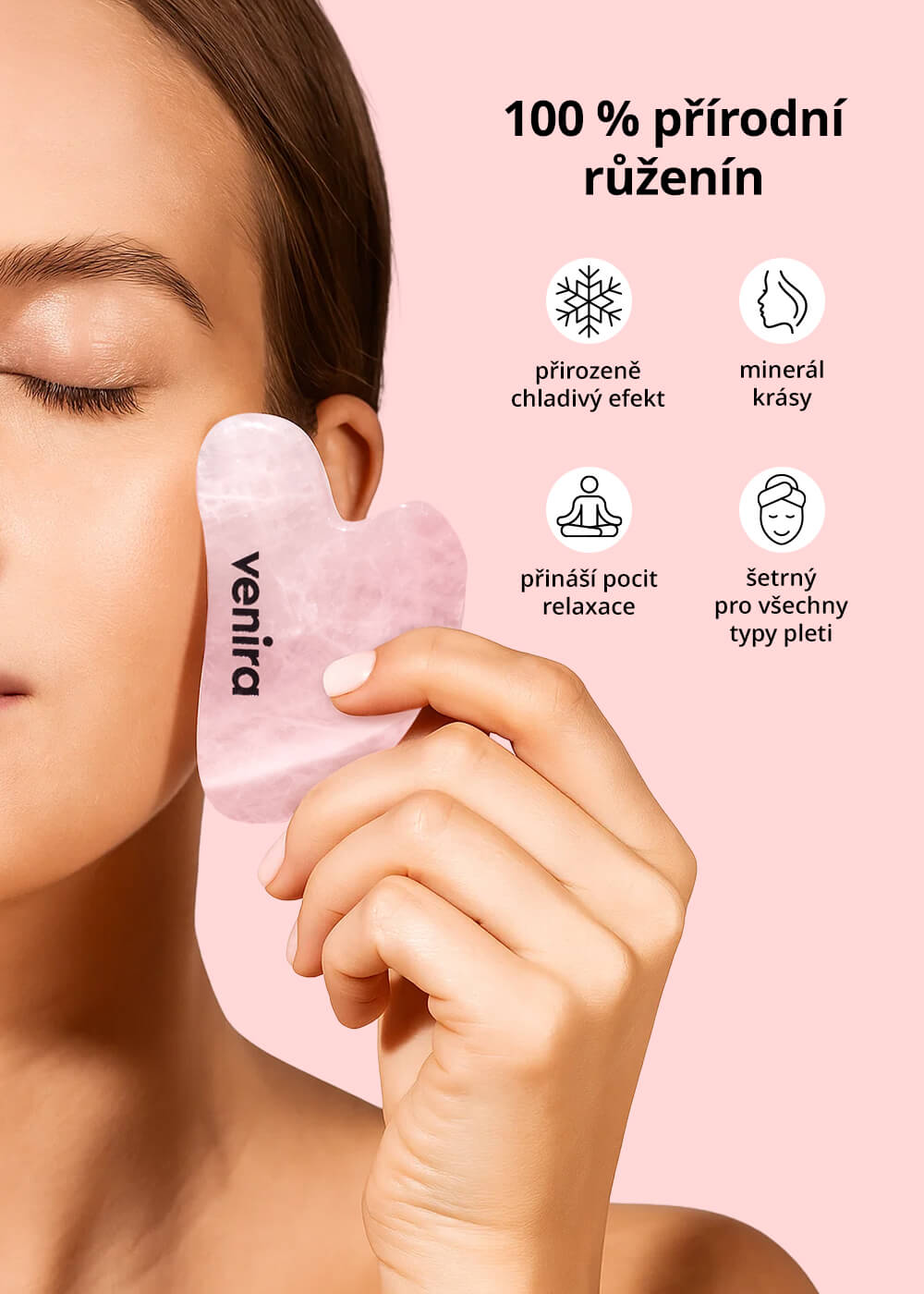 VENIRA gua sha masážní kámen - růženín