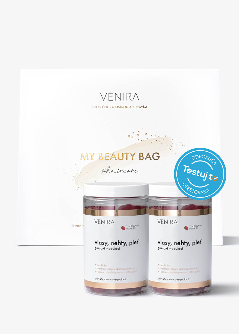 VENIRA beauty bag - 2x gumoví medvídci pro vlasy, nehty a pleť, jahoda, 120 kusů