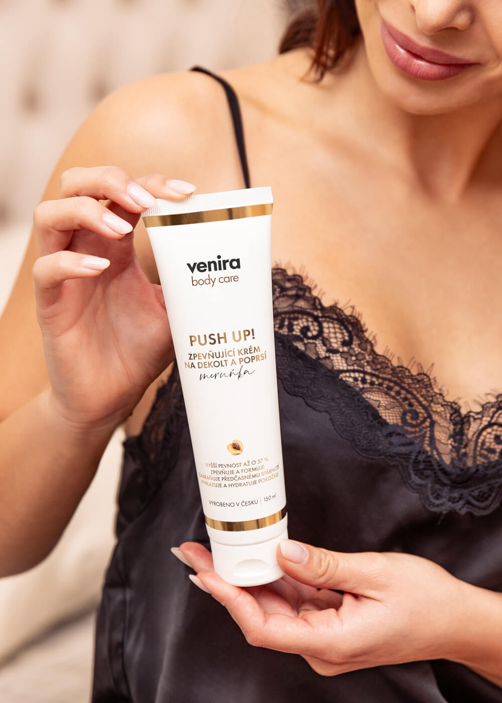 VENIRA PUSH-UP zpevňující krém na dekolt a poprsí, meruňka, 150 ml