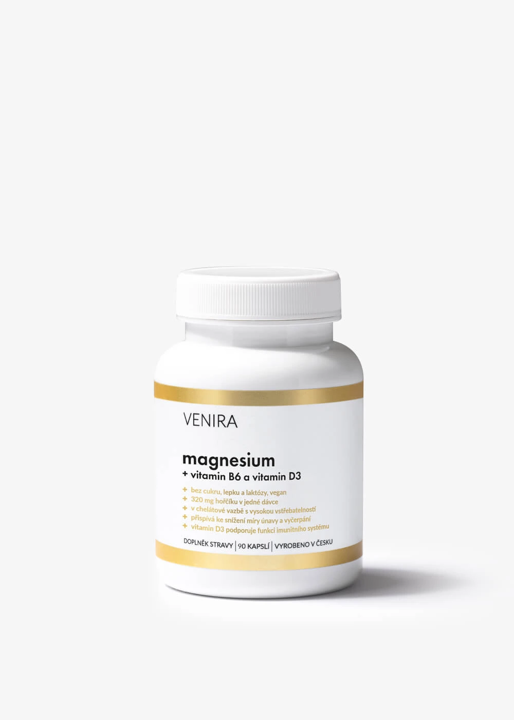 VENIRA magnesium bisglycinát s vitaminem B6 a vitaminem D, 90 kapslí