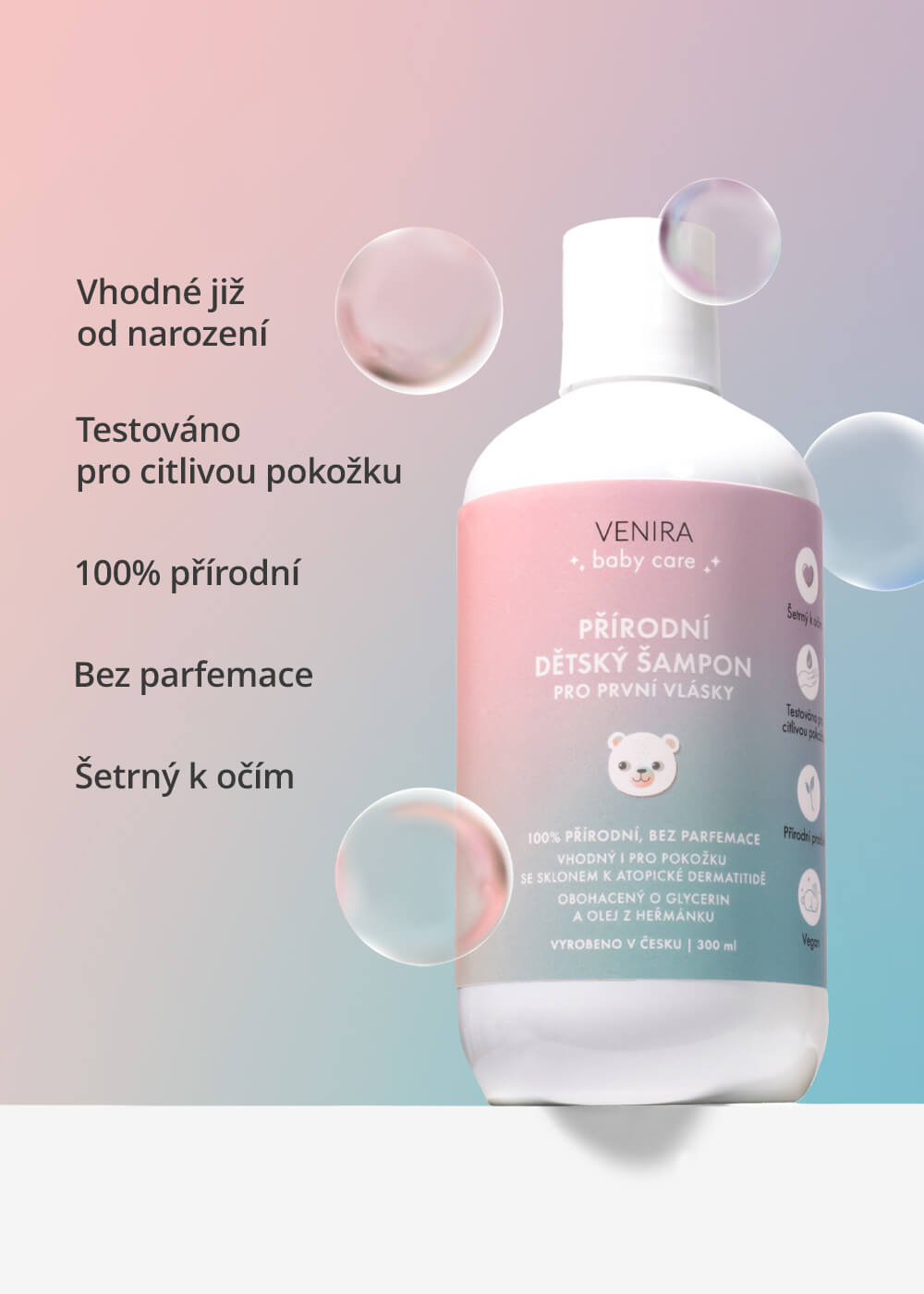 VENIRA přírodní dětský šampon pro první vlásky, 300 ml