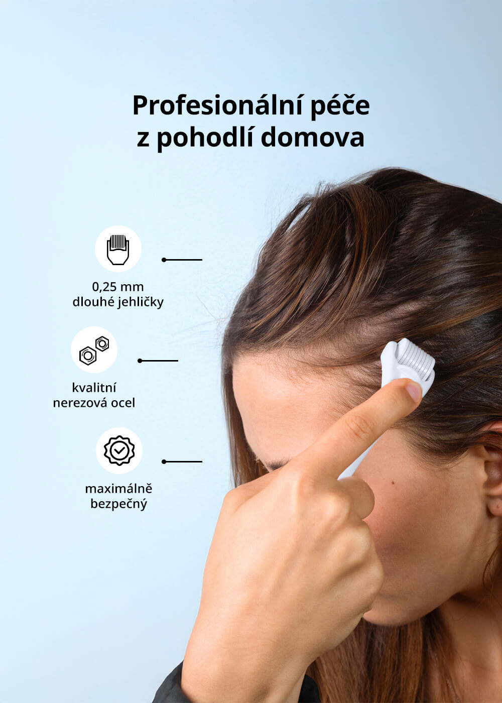VENIRA derma roller na vlasy, mikrojehličkový aplikátor na vlasovou pokožku, 0,25 mm