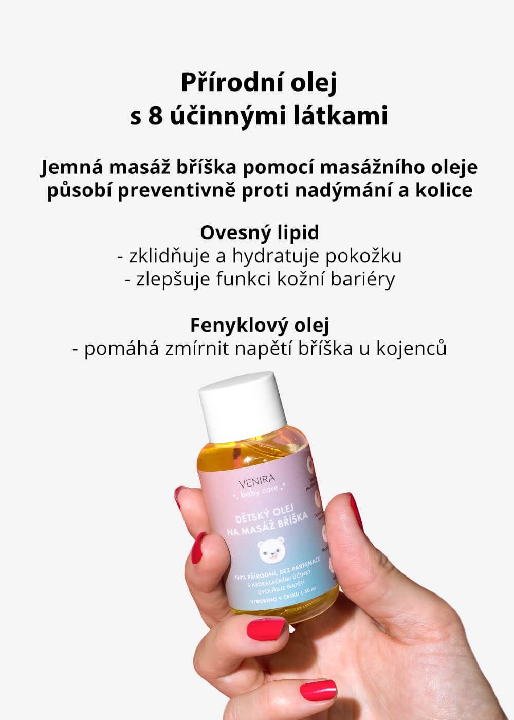 VENIRA dětský olej na masáž bříška, 50 ml