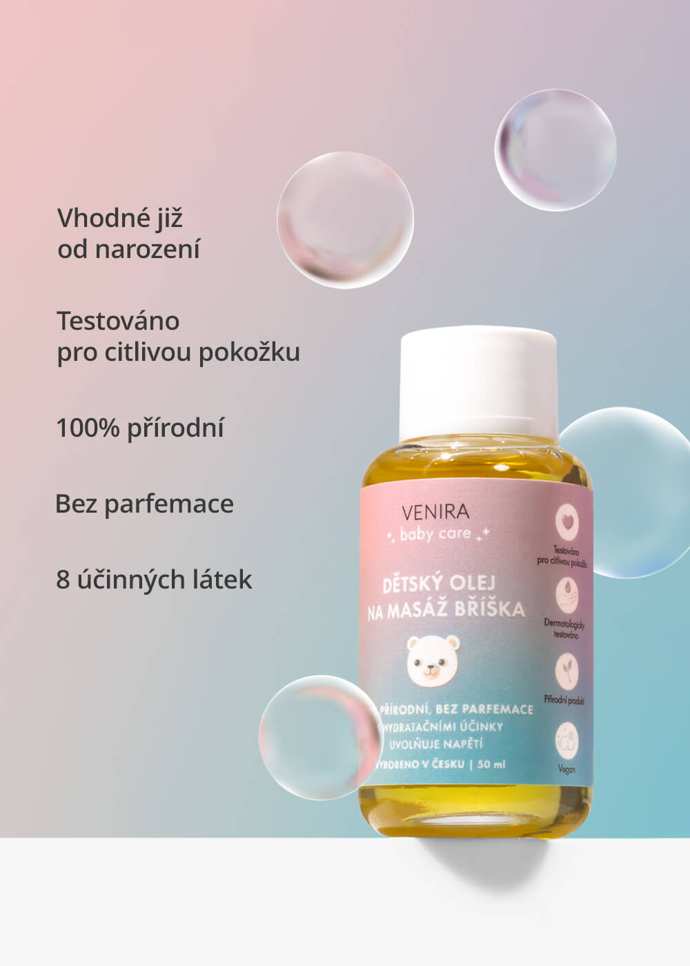 VENIRA dětský olej na masáž bříška, 50 ml