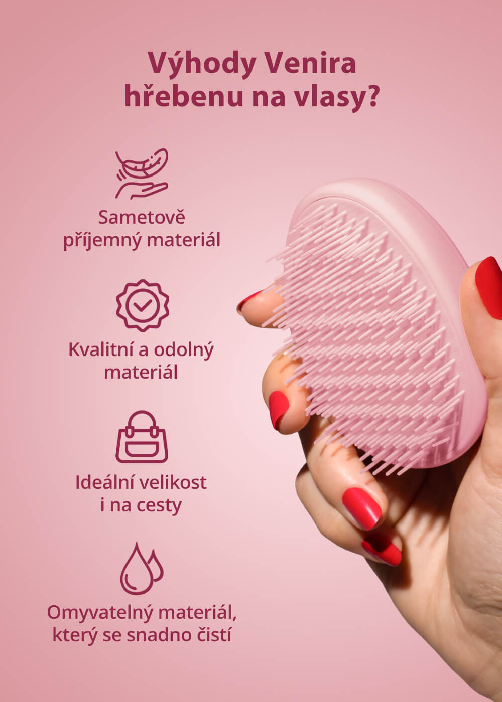 VENIRA hřeben na vlasy, růžový