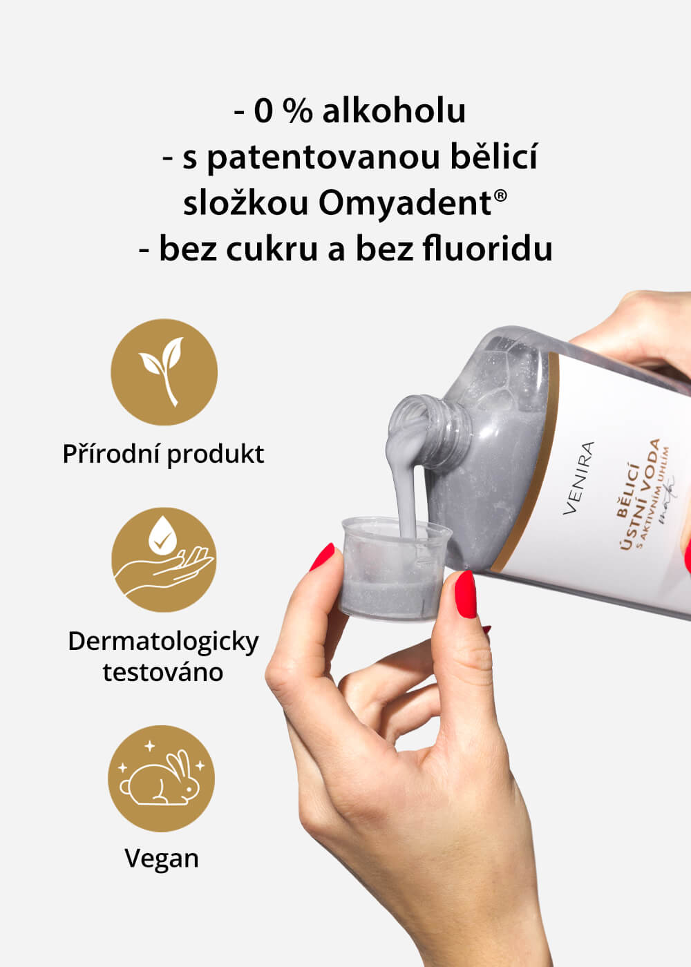 VENIRA bělicí ústní voda s aktivním uhlím, máta, 500 ml