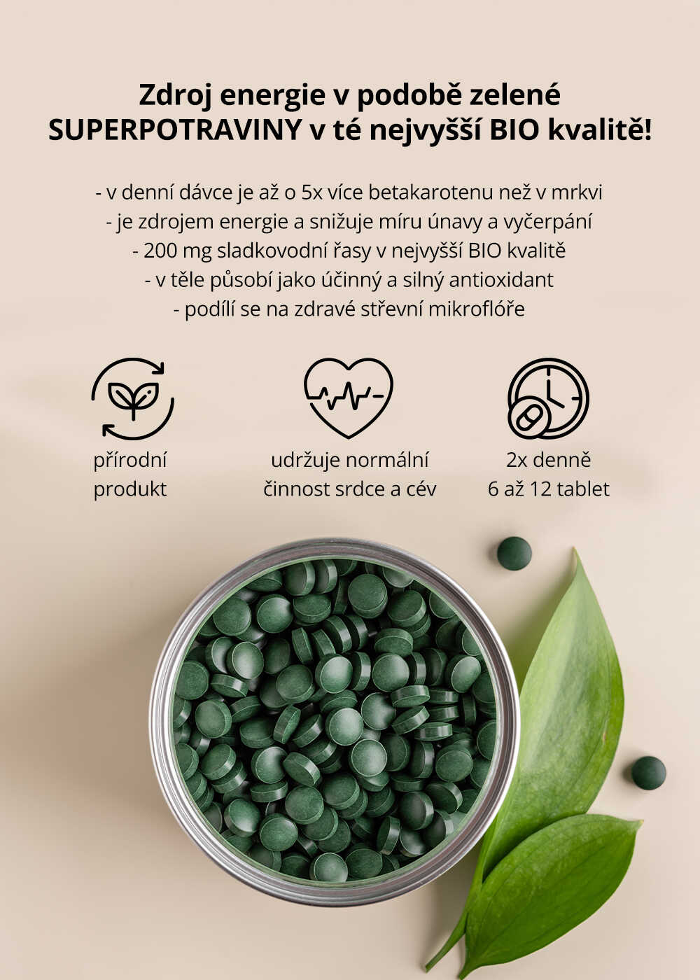 VENIRA chlorella v nejvyšší BIO kvalitě, 750 tablet