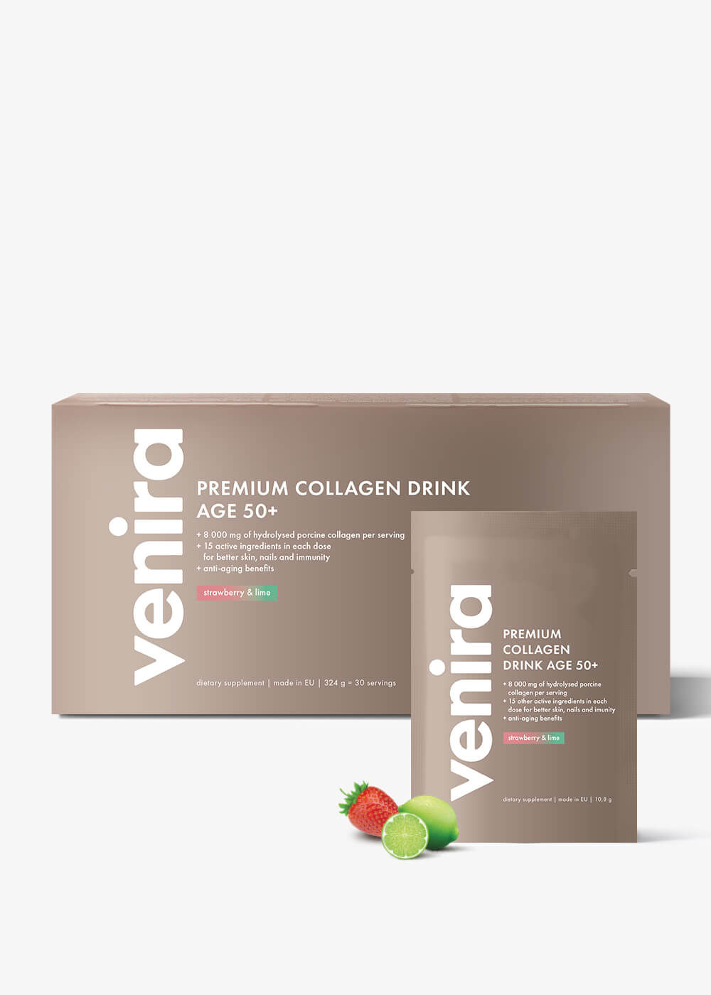 VENIRA PREMIUM kolagen věk 50+ pro vlasy, nehty a pleť, jahoda-limetka, 30 sáčků