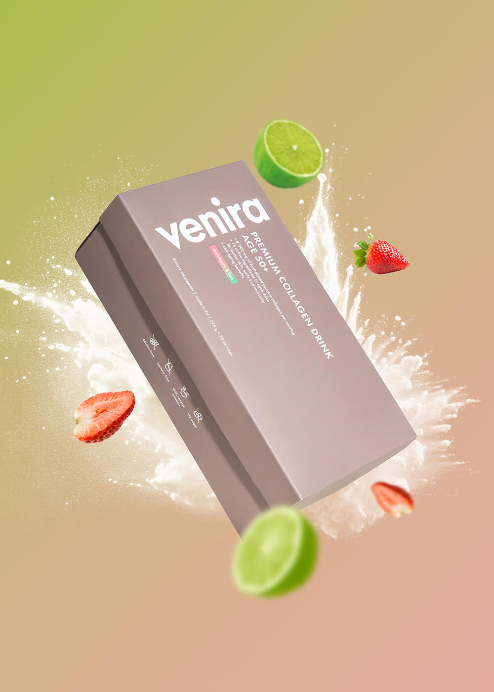 VENIRA PREMIUM kolagen age 50+ pro vlasy, nehty a pleť, jahoda-limetka, 30 sáčků