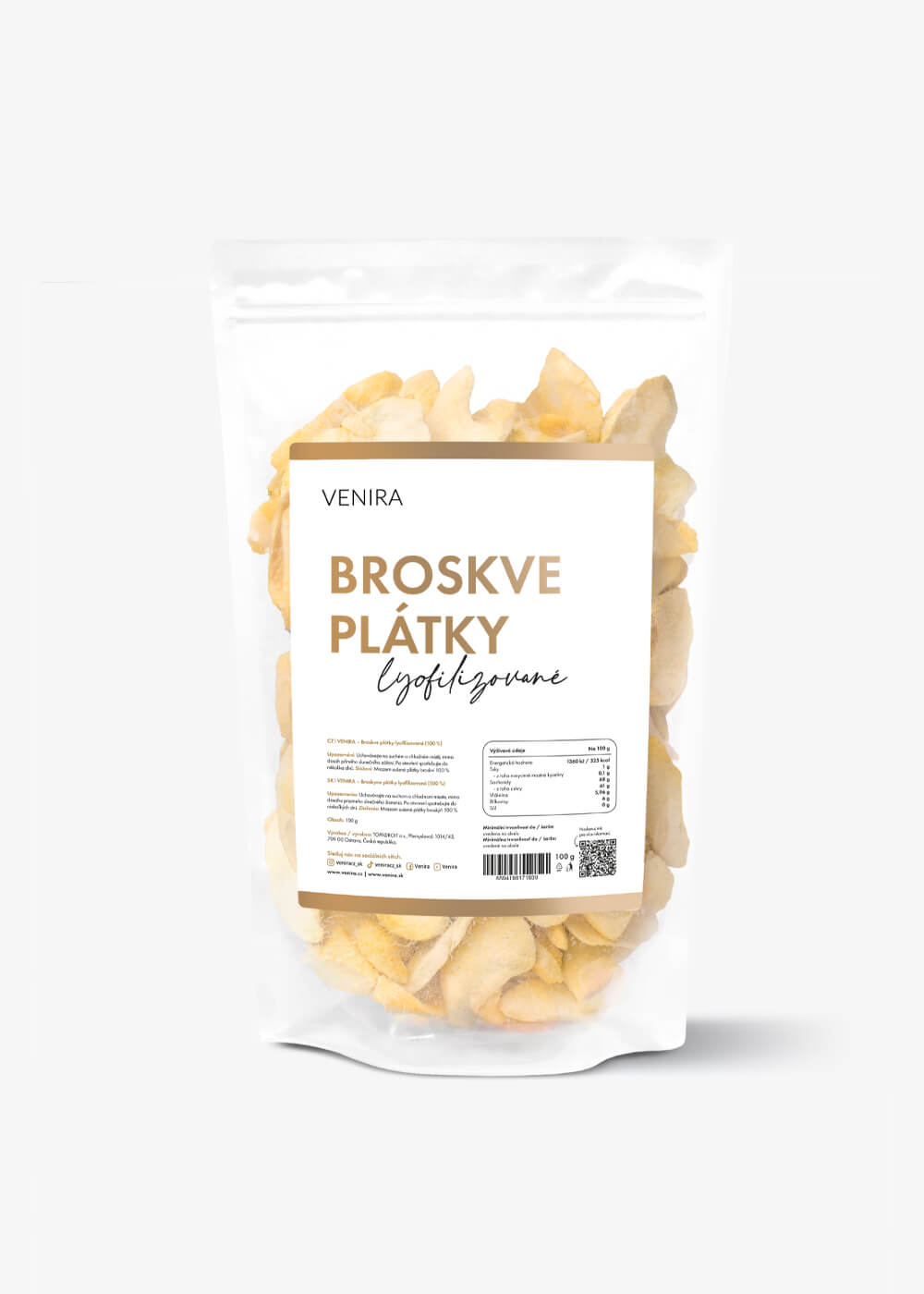 VENIRA lyofilizované broskve - plátky, 100 g